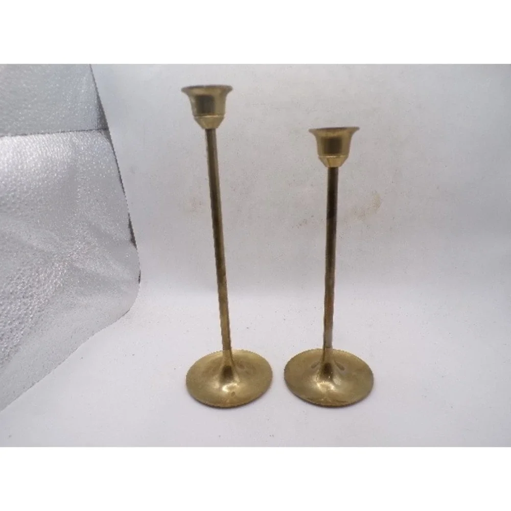 Vintage Brass Taper Candlestick Holders Set of 2 Graduated Mid Century Modern 8